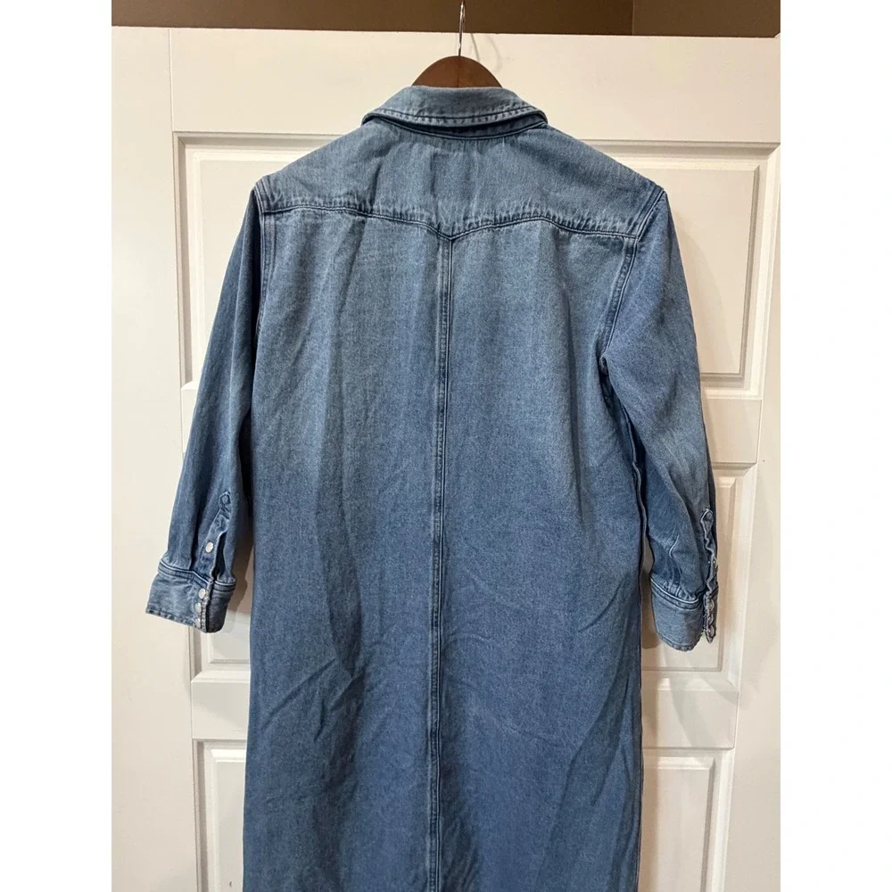 Sendero Annie Denim Pearl Snap Midi Shirt Dress Small Western Cowgirl Ranch